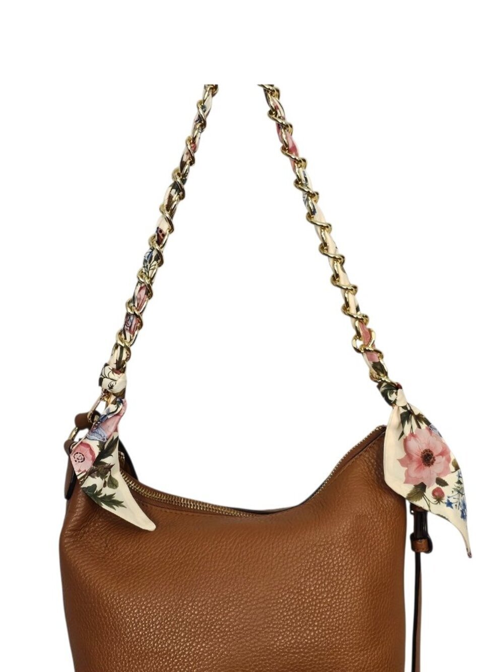 Floral Print Scarf Wrapped Replacement Handle Strap Bag Chain Cream Pink New